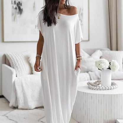 Off-Shoulder Batwing Sleeve Maxi Dress for Women - Relaxed Lounge Nightwear and Comfortable Sleepwear