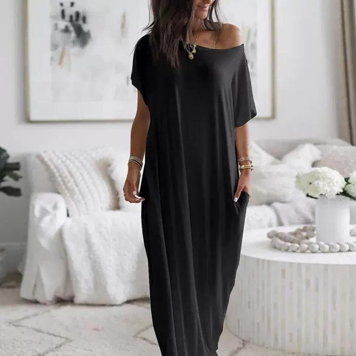 Effortless Off-Shoulder Maxi Lounge Dress